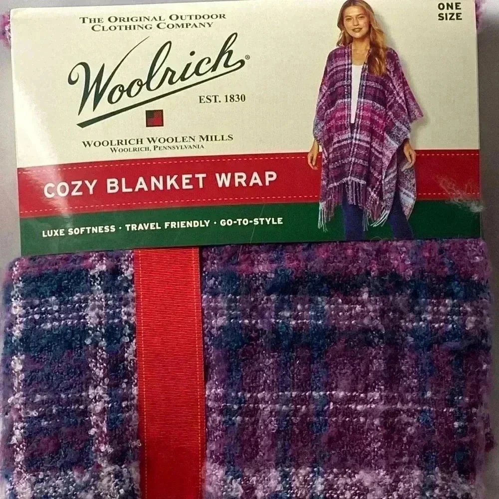 NWT WOOLRICH COZY BLANKET SHAWL ONE‎ SIZE FITS ALL. PURPLE PLAID SOFT AND COMFY